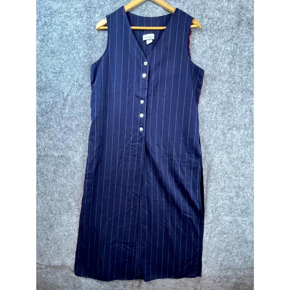 Vintage Breakin Loose Long Vest Womens 13/14 Blue Pinstripe Career Preppy - Picture 1 of 9